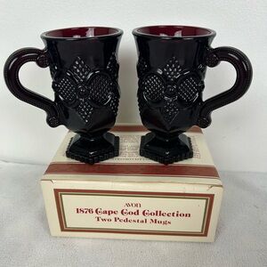Avon NOS VTG '1982' 1876 Cape Cod Collection Ruby Red Pedestal Mugs (Set of 2)